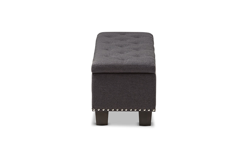 Baxton Studio Hannah Modern and Contemporary Dark Grey Fabric Upholstered Button-Tufting Storage Ottoman Bench
