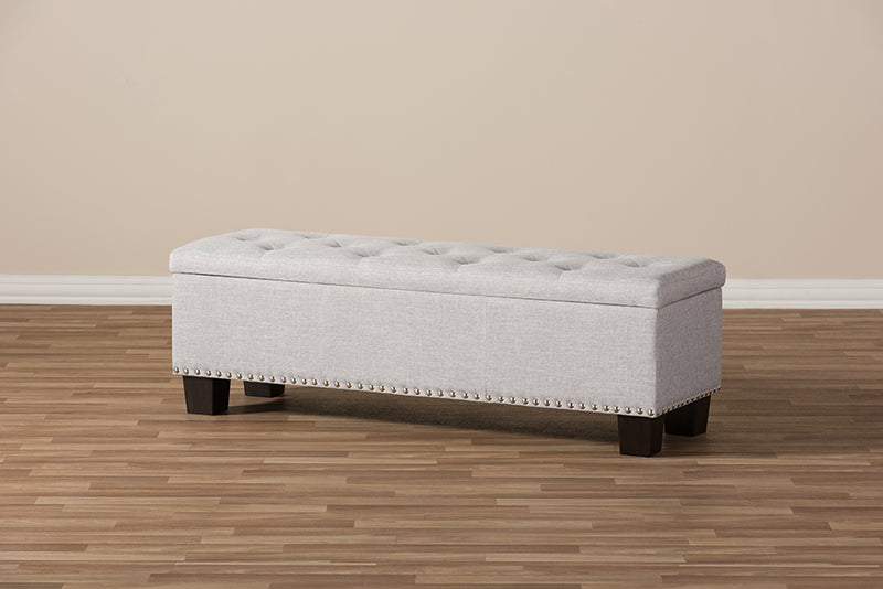 Baxton Studio Hannah Modern and Contemporary Grayish Beige Fabric Upholstered Button-Tufting Storage Ottoman Bench