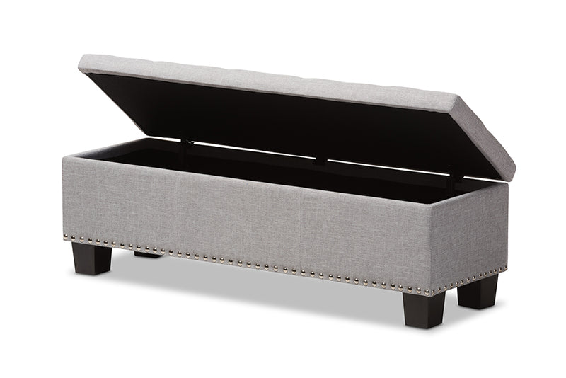 Baxton Studio Hannah Modern and Contemporary Grayish Beige Fabric Upholstered Button-Tufting Storage Ottoman Bench