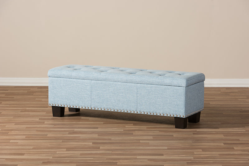 Baxton Studio Hannah Modern and Contemporary Light Blue Fabric Upholstered Button-Tufting Storage Ottoman Bench