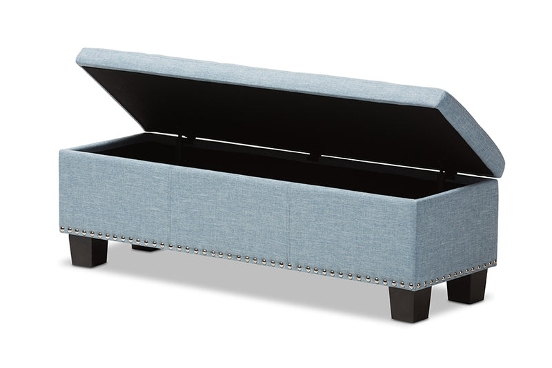 Baxton Studio Hannah Modern and Contemporary Light Blue Fabric Upholstered Button-Tufting Storage Ottoman Bench