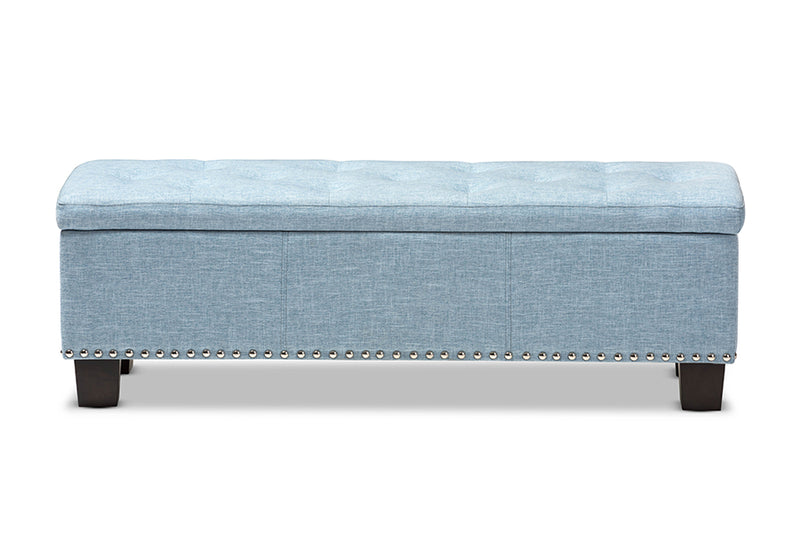 Baxton Studio Hannah Modern and Contemporary Light Blue Fabric Upholstered Button-Tufting Storage Ottoman Bench