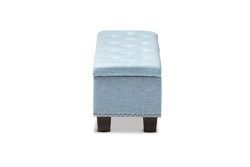 Baxton Studio Hannah Modern and Contemporary Light Blue Fabric Upholstered Button-Tufting Storage Ottoman Bench