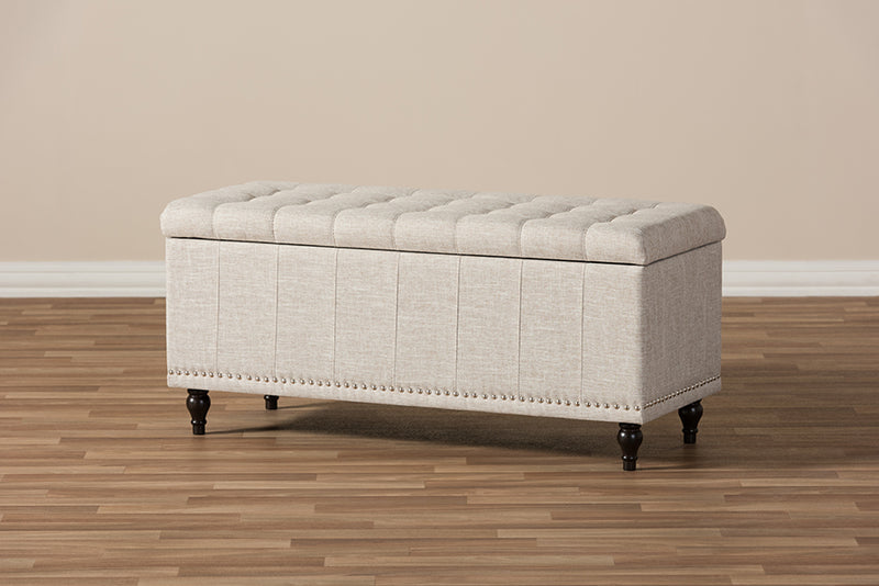 Baxton Studio Kaylee Modern Classic Beige Fabric Upholstered Button-Tufting Storage Ottoman Bench