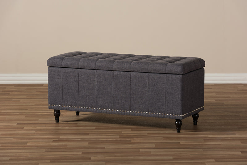 Baxton Studio Kaylee Modern Classic Dark Grey Fabric Upholstered Button-Tufting Storage Ottoman Bench