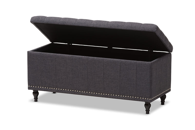 Baxton Studio Kaylee Modern Classic Dark Grey Fabric Upholstered Button-Tufting Storage Ottoman Bench