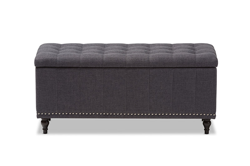 Baxton Studio Kaylee Modern Classic Dark Grey Fabric Upholstered Button-Tufting Storage Ottoman Bench