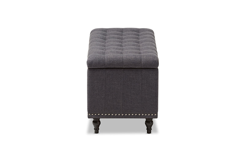 Baxton Studio Kaylee Modern Classic Dark Grey Fabric Upholstered Button-Tufting Storage Ottoman Bench