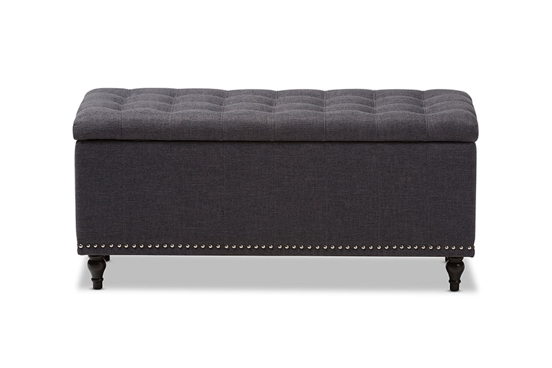 Baxton Studio Kaylee Modern Classic Dark Grey Fabric Upholstered Button-Tufting Storage Ottoman Bench