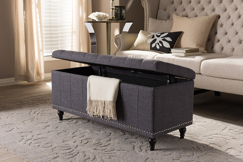 Baxton Studio Kaylee Modern Classic Dark Grey Fabric Upholstered Button-Tufting Storage Ottoman Bench