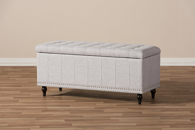 Baxton Studio Kaylee Modern Classic Grayish Beige Fabric Upholstered Button-Tufting Storage Ottoman Bench