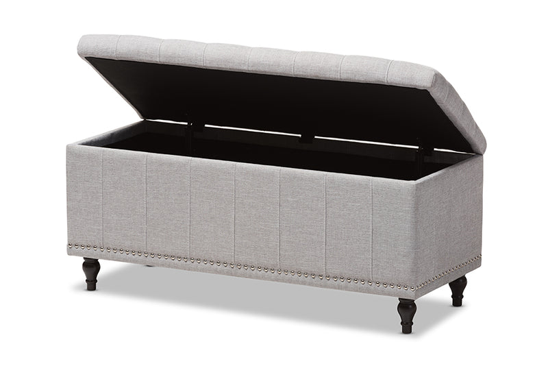 Baxton Studio Kaylee Modern Classic Grayish Beige Fabric Upholstered Button-Tufting Storage Ottoman Bench