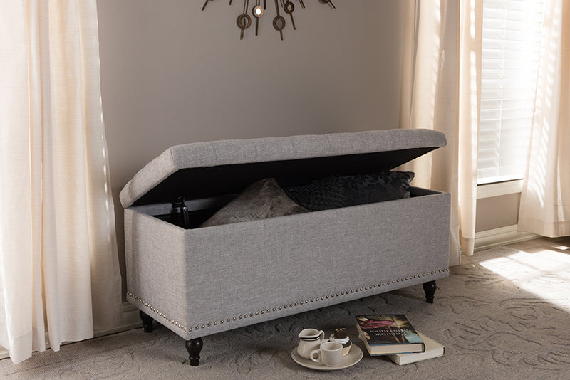Baxton Studio Kaylee Modern Classic Grayish Beige Fabric Upholstered Button-Tufting Storage Ottoman Bench