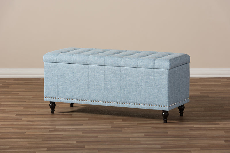 Baxton Studio Kaylee Modern Classic Light Blue Fabric Upholstered Button-Tufting Storage Ottoman Bench