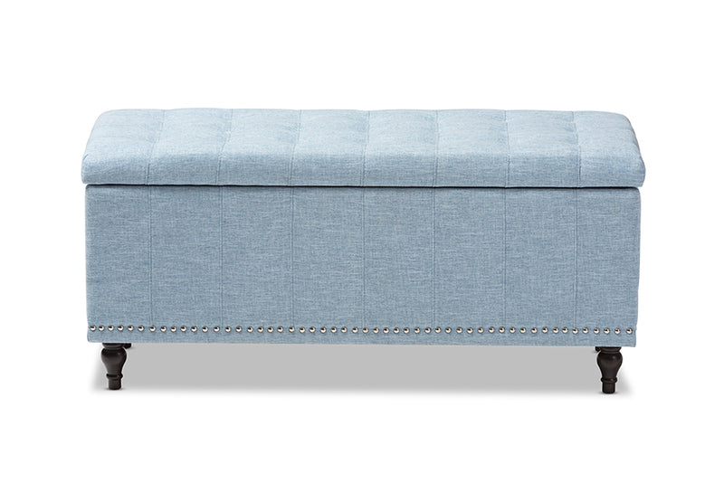 Baxton Studio Kaylee Modern Classic Light Blue Fabric Upholstered Button-Tufting Storage Ottoman Bench