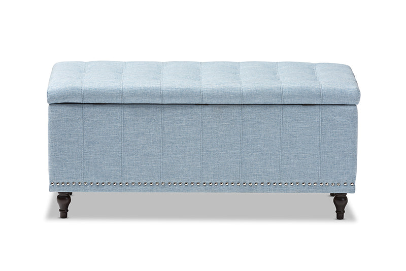 Baxton Studio Kaylee Modern Classic Light Blue Fabric Upholstered Button-Tufting Storage Ottoman Bench