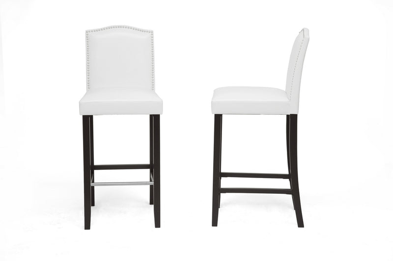 Baxton Studio Libra White Modern Bar Stool with Nail Head Trim (Set of 2)