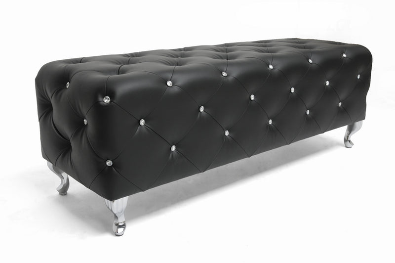 Baxton Studio Stella Crystal Tufted Black Leather Modern Bench