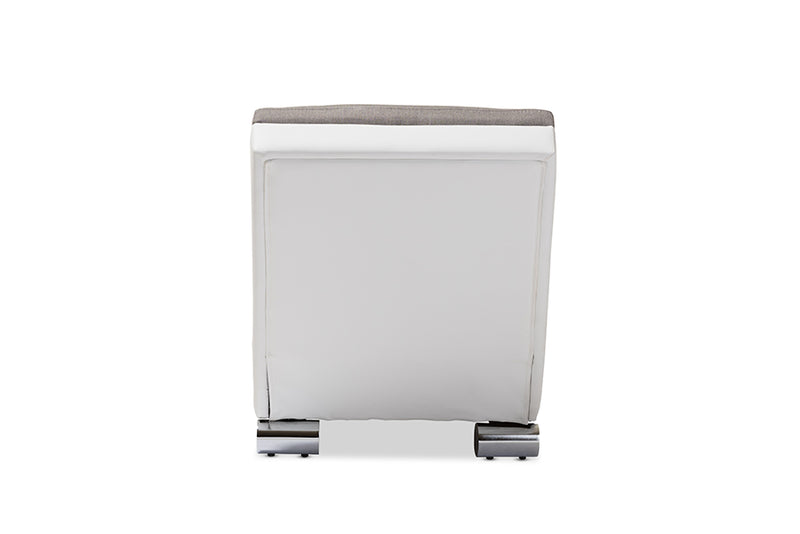 Baxton Studio Percy Modern and Contemporary Grey Fabric and White Faux Leather Upholstered Chaise Lounge