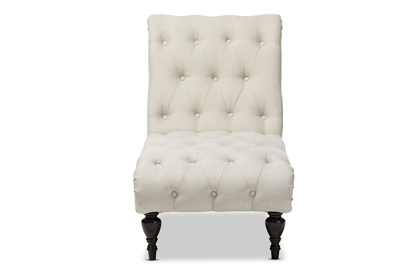 Baxton Studio Layla Mid-century Modern Light Beige Fabric Upholstered Button-tufted Chaise Lounge