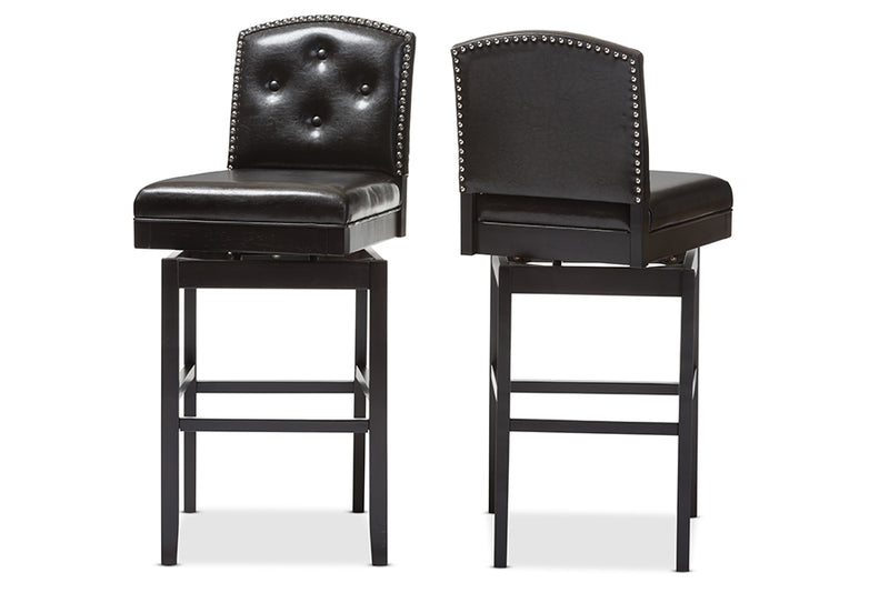 Baxton Studio Ginaro Modern and Contemporary Dark Brown Faux Leather Button-tufted Upholstered Swivel Bar Stool (Set of 2)