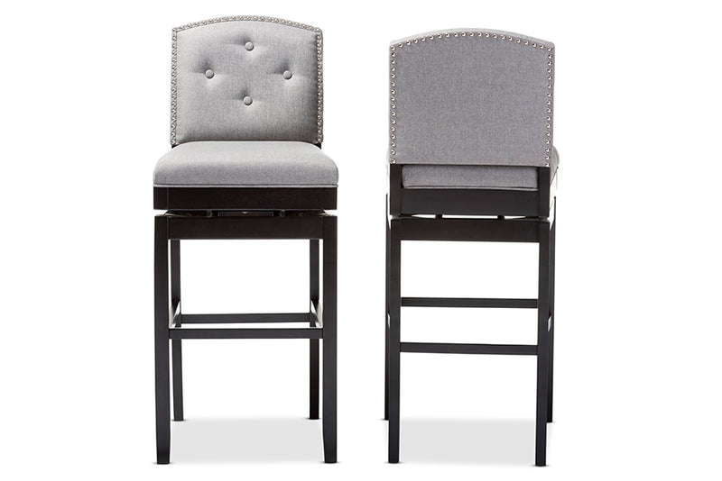 Baxton Studio Ginaro Modern and Contemporary Grey Fabric Button-tufted Upholstered Swivel Bar Stool (Set of 2)