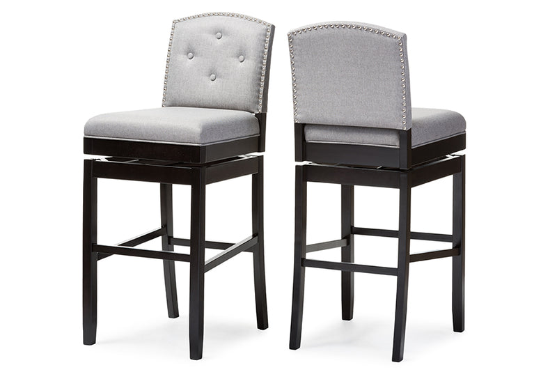 Baxton Studio Ginaro Modern and Contemporary Grey Fabric Button-tufted Upholstered Swivel Bar Stool (Set of 2)