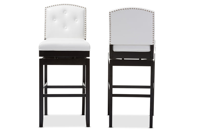 Baxton Studio Ginaro Modern and Contemporary White Faux Leather Button-tufted Upholstered Swivel Bar Stool (Set of 2)