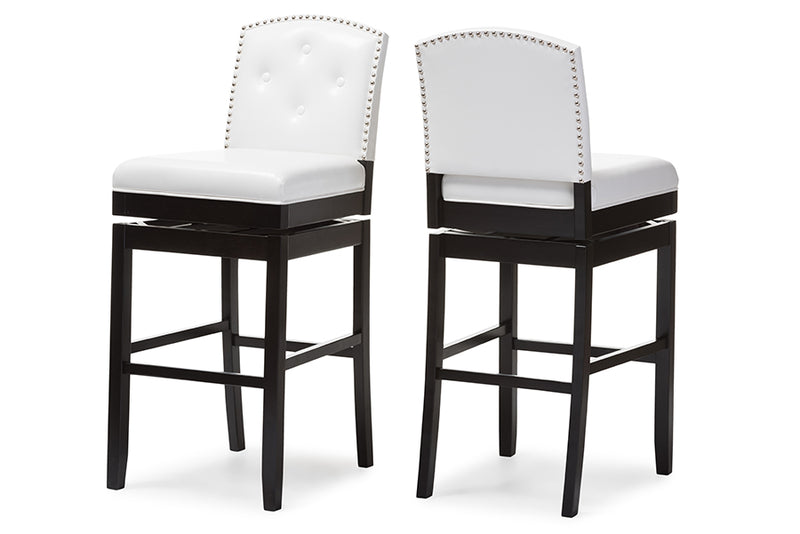 Baxton Studio Ginaro Modern and Contemporary White Faux Leather Button-tufted Upholstered Swivel Bar Stool (Set of 2)