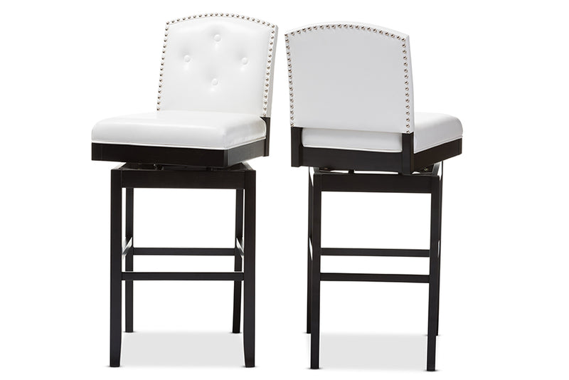 Baxton Studio Ginaro Modern and Contemporary White Faux Leather Button-tufted Upholstered Swivel Bar Stool (Set of 2)