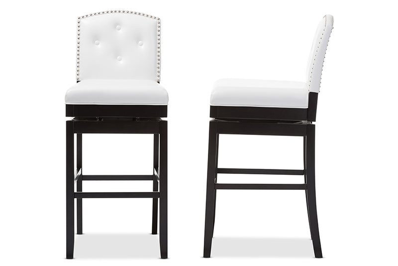 Baxton Studio Ginaro Modern and Contemporary White Faux Leather Button-tufted Upholstered Swivel Bar Stool (Set of 2)