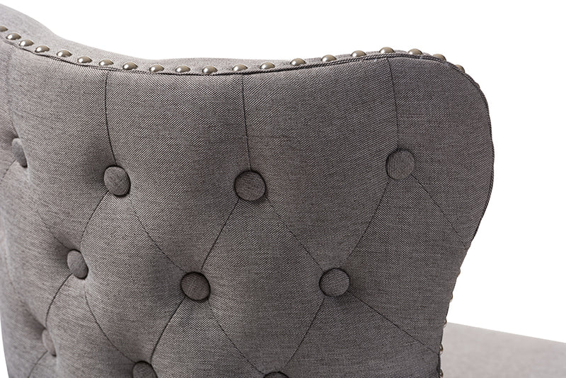 Baxton Studio Gradisca Modern and Contemporary Brown Wood Finishing and Grey Fabric Button-Tufted Upholstered Swivel Barstool
