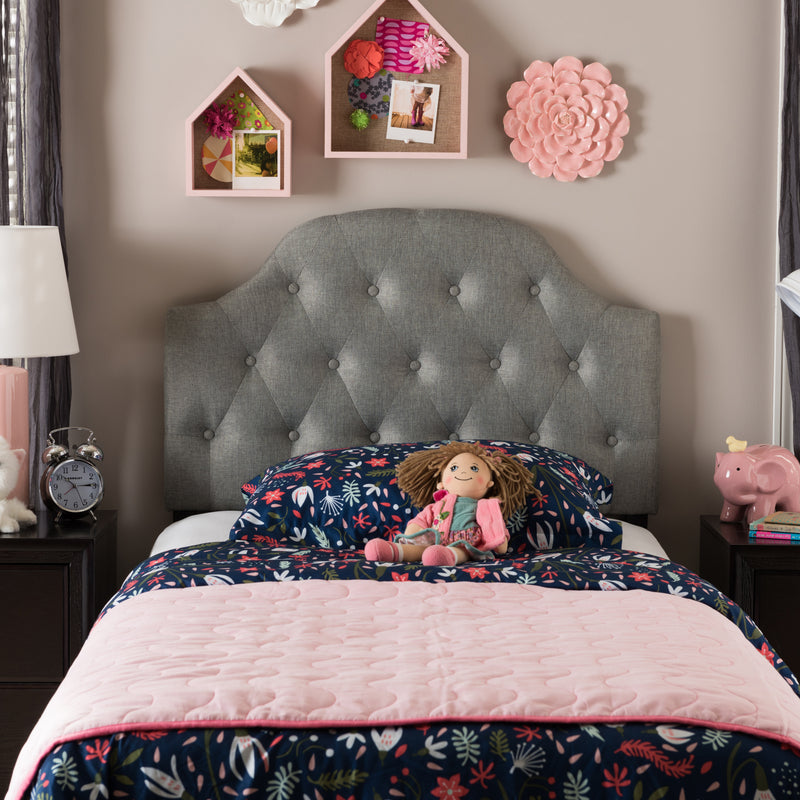 Baxton Studio Morris Modern and Contemporary Grey Fabric Upholstered Button-Tufted Scalloped Twin Size Headboard