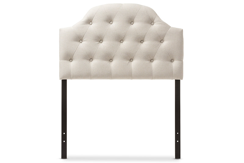 Baxton Studio Morris Modern and Contemporary Light Beige Fabric Upholstered Button-Tufted Scalloped Twin Size Headboard