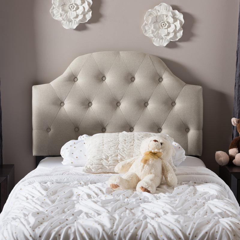 Baxton Studio Morris Modern and Contemporary Light Beige Fabric Upholstered Button-Tufted Scalloped Twin Size Headboard