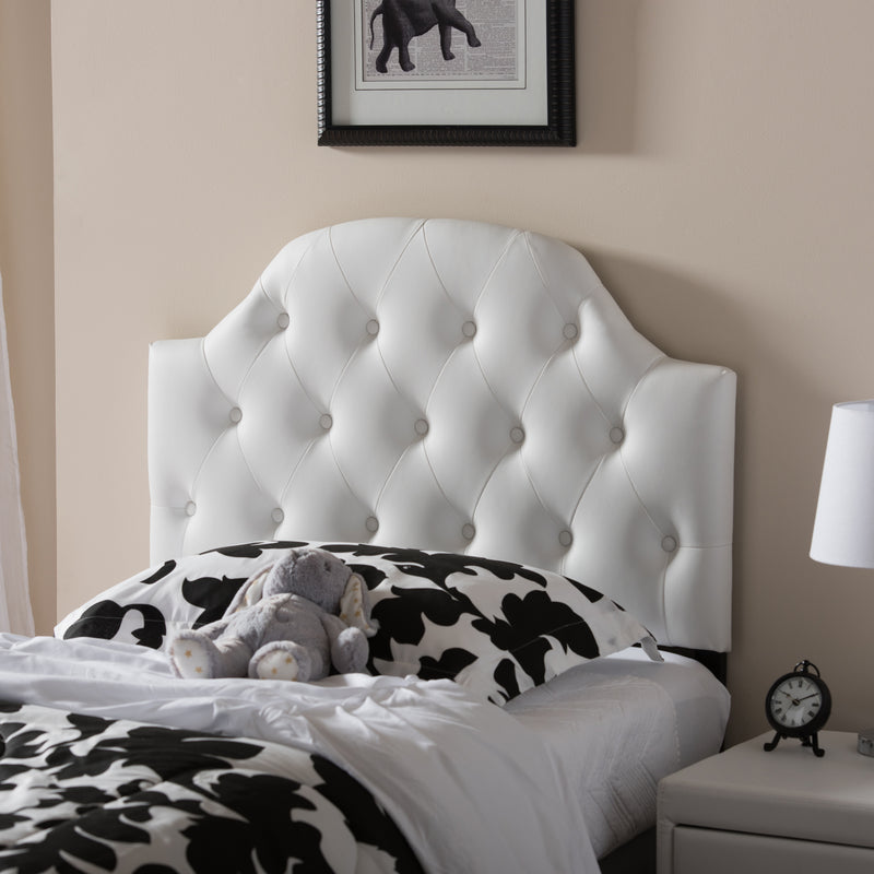 Baxton Studio Morris Modern and Contemporary White Faux Leather Upholstered Button-Tufted Scalloped Twin Size Headboard