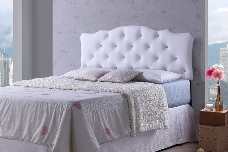 Baxton Studio Rita Modern and Contemporary Queen Size White Faux Leather Upholstered Button-tufted Scalloped Headboard