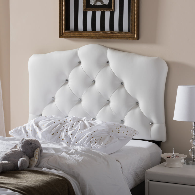 Baxton Studio Rita Modern and Contemporary White Faux Leather Upholstered Button-Tufted Scalloped Twin Size Headboard
