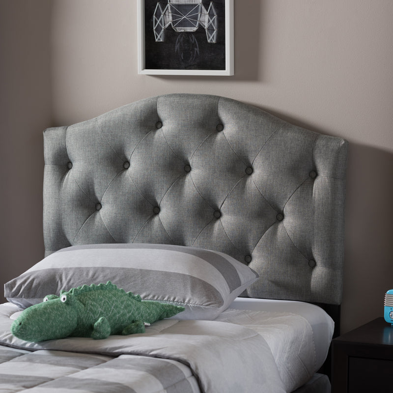 Baxton Studio Myra Modern and Contemporary Grey Fabric Upholstered Button-Tufted Scalloped Twin Size Headboard
