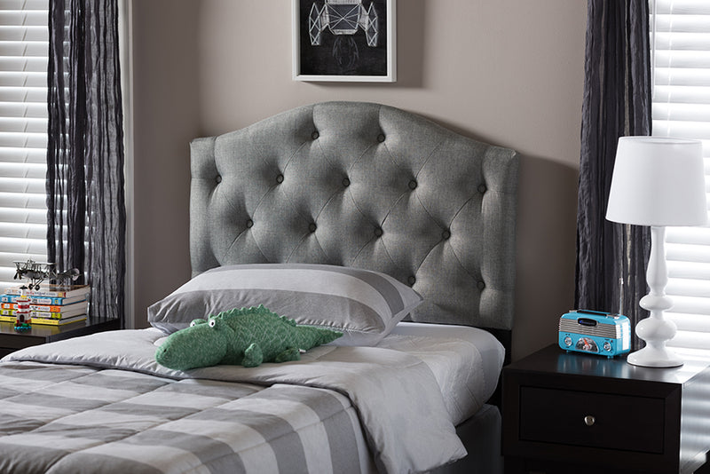 Baxton Studio Myra Modern and Contemporary Grey Fabric Upholstered Button-Tufted Scalloped Twin Size Headboard