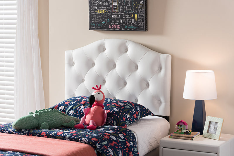 Baxton Studio Myra Modern and Contemporary White Faux Leather Upholstered Button-Tufted Scalloped Twin Size Headboard