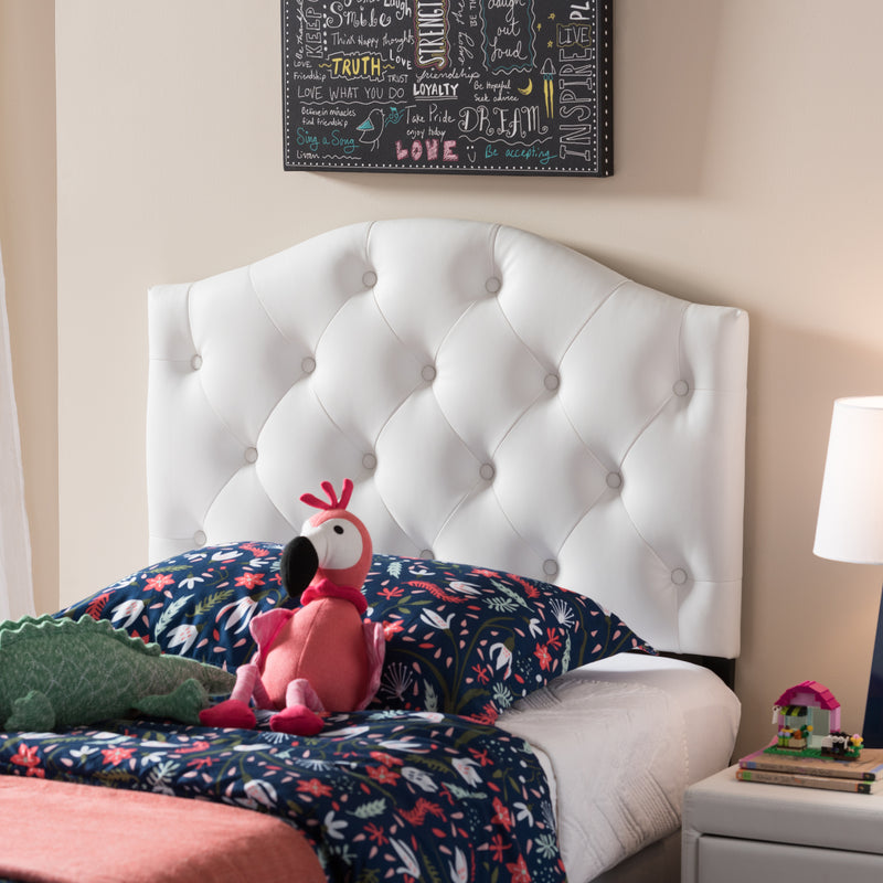 Baxton Studio Myra Modern and Contemporary White Faux Leather Upholstered Button-Tufted Scalloped Twin Size Headboard