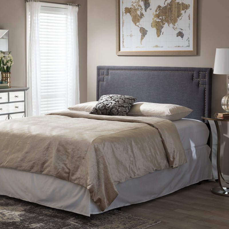 Baxton Studio Geneva Modern and Contemporary Dark Grey Fabric Upholstered Queen Size Headboard