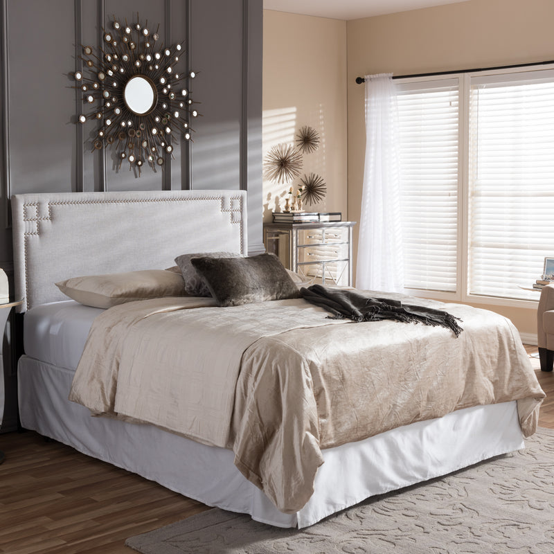 Baxton Studio Geneva Modern and Contemporary Grayish Beige Fabric Upholstered Full Size Headboard