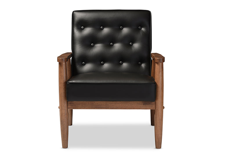 Baxton Studio Sorrento Mid-century Retro Modern Black Faux Leather Upholstered Wooden Lounge Chair