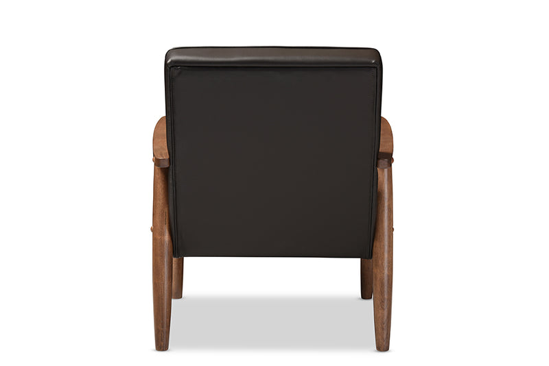 Baxton Studio Sorrento Mid-century Retro Modern Brown Faux Leather Upholstered Wooden Lounge Chair