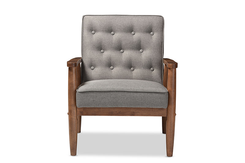 Baxton Studio Sorrento Mid-century Retro Modern Grey Fabric Upholstered Wooden Lounge Chair