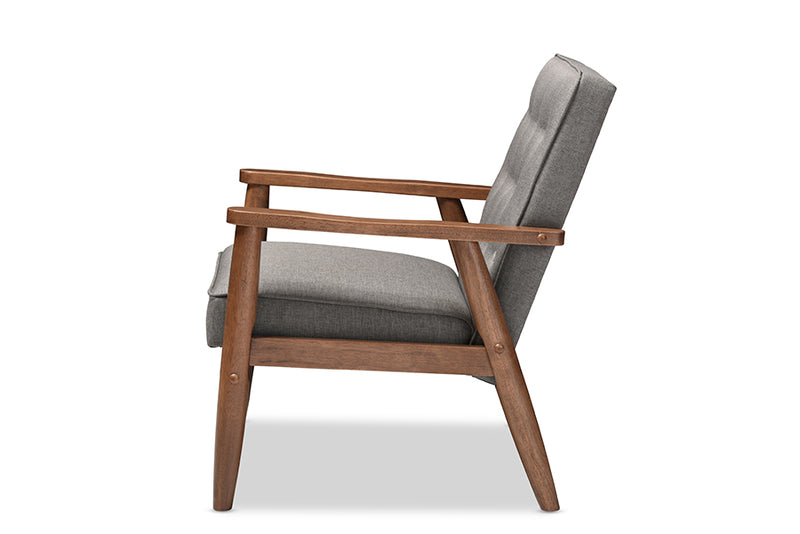 Baxton Studio Sorrento Mid-century Retro Modern Grey Fabric Upholstered Wooden Lounge Chair