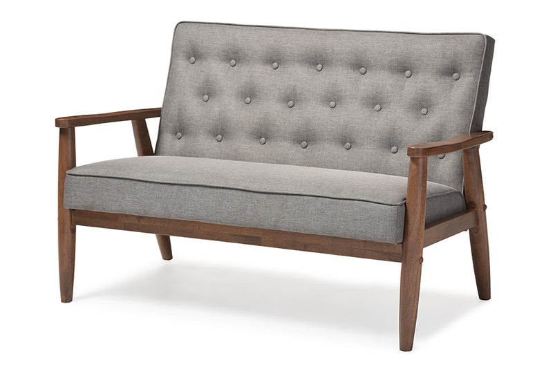 Baxton Studio Sorrento Mid-century Retro Modern Grey Fabric Upholstered Wooden 2-seater Loveseat