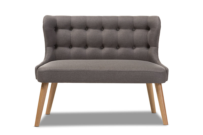 Baxton Studio Melody Mid-Century Modern Grey Fabric and Natural Wood Finishing 2-Seater Settee Bench